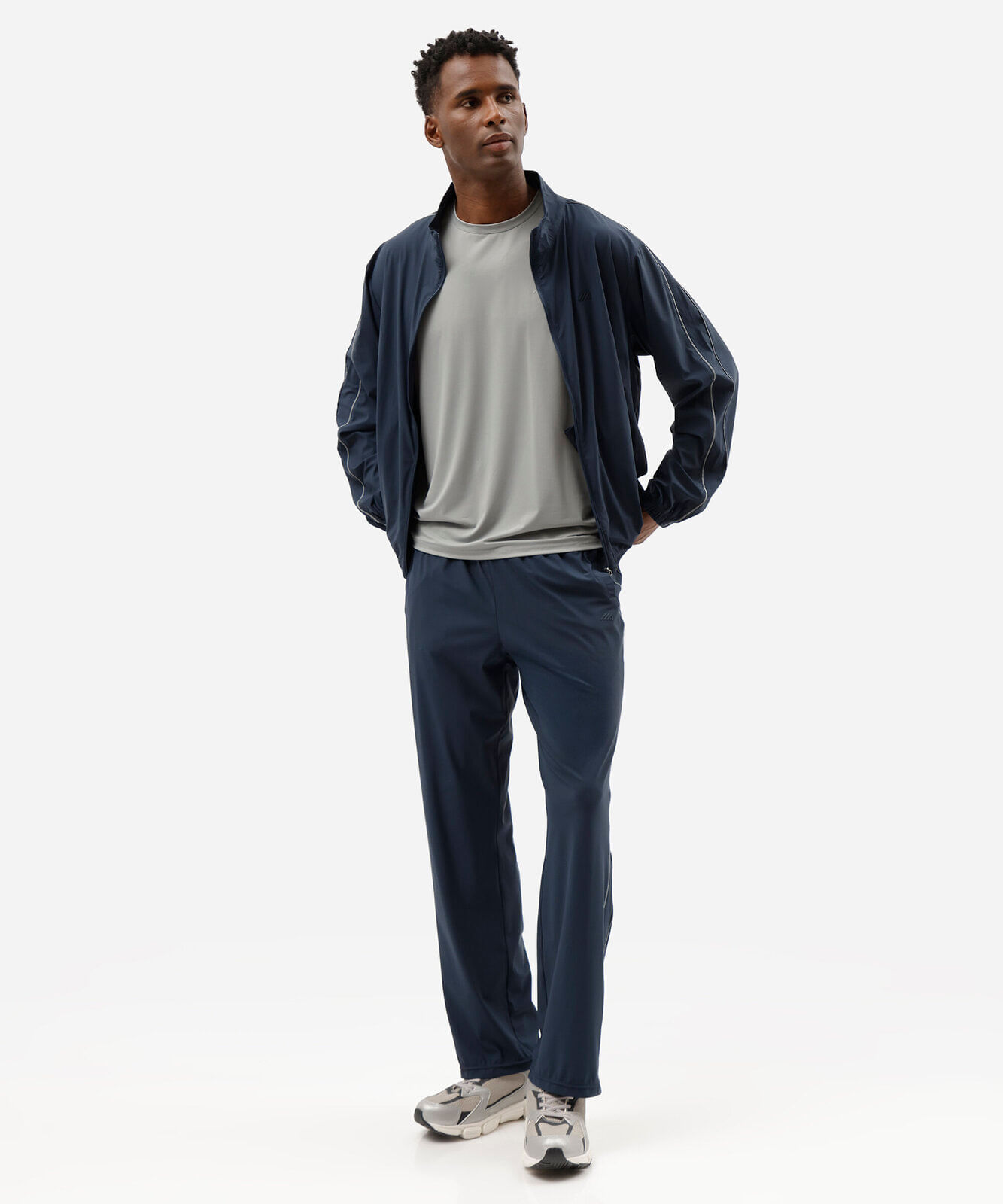 jaqueta esportiva masculina de poliamida gola alta com nervuras azul