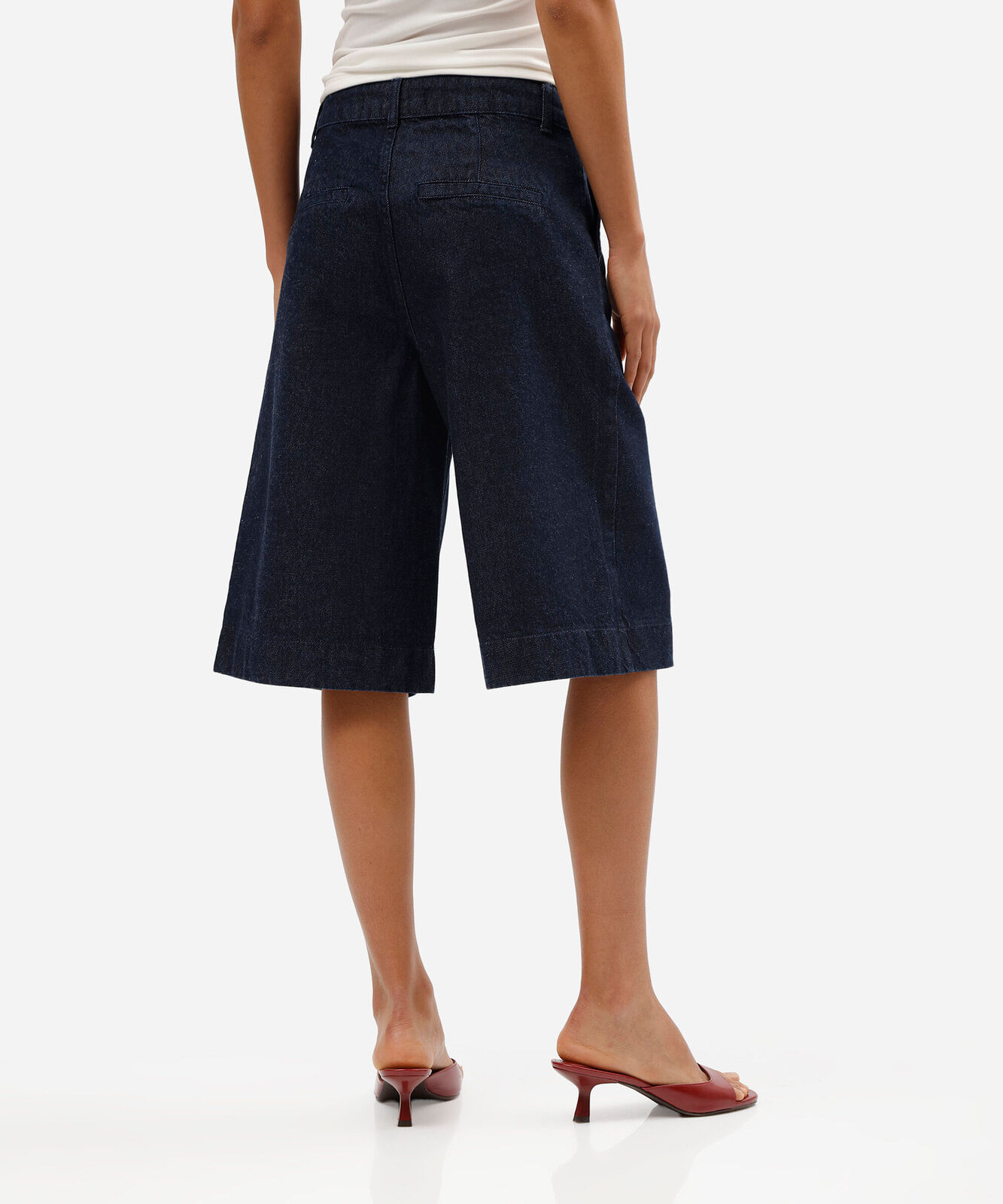bermuda jorts feminina jeans com nervuras azul