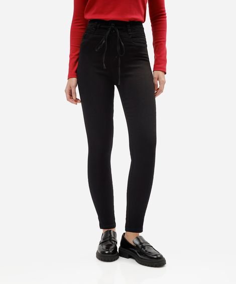 calça de sarja cigarrete cintura alta sawary preto