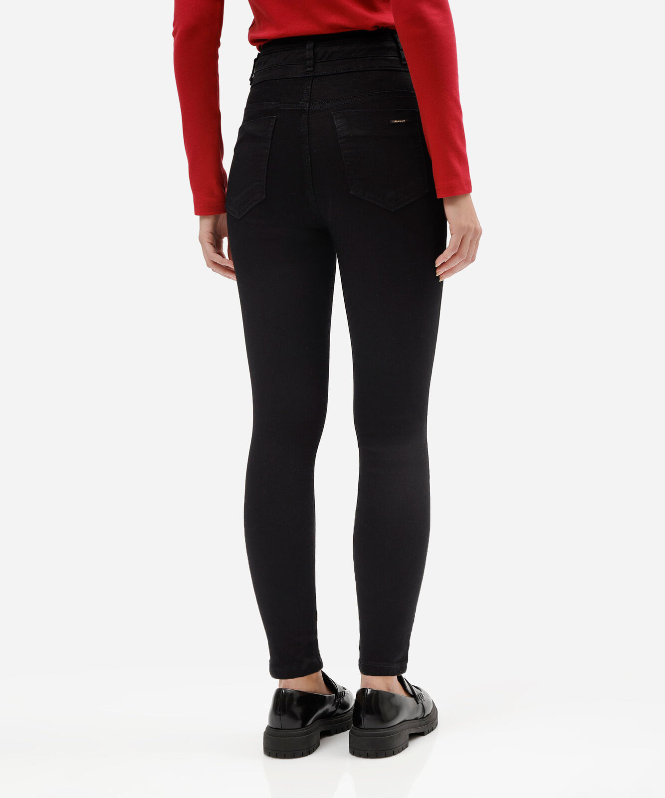 calça de sarja cigarrete cintura alta sawary preto
