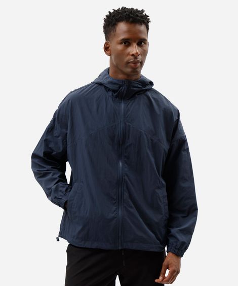 jaqueta esportiva masculina de poliamida com capuz - azul marinho