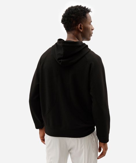 blusão oversized esportivo masculino de moletom com capuz e recorte canelado preto