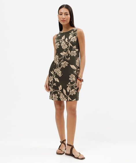 vestido curto feminino de viscose floral verde