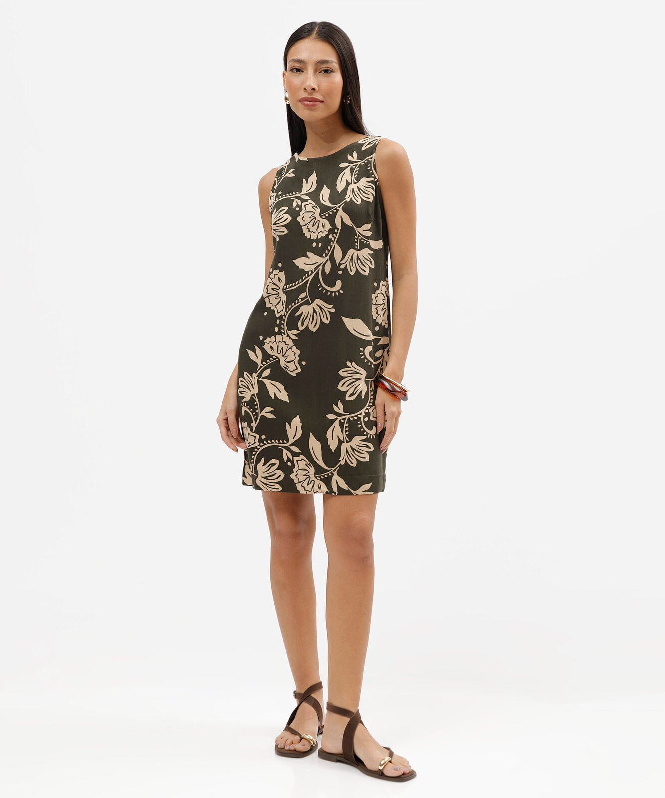 vestido curto feminino de viscose floral verde