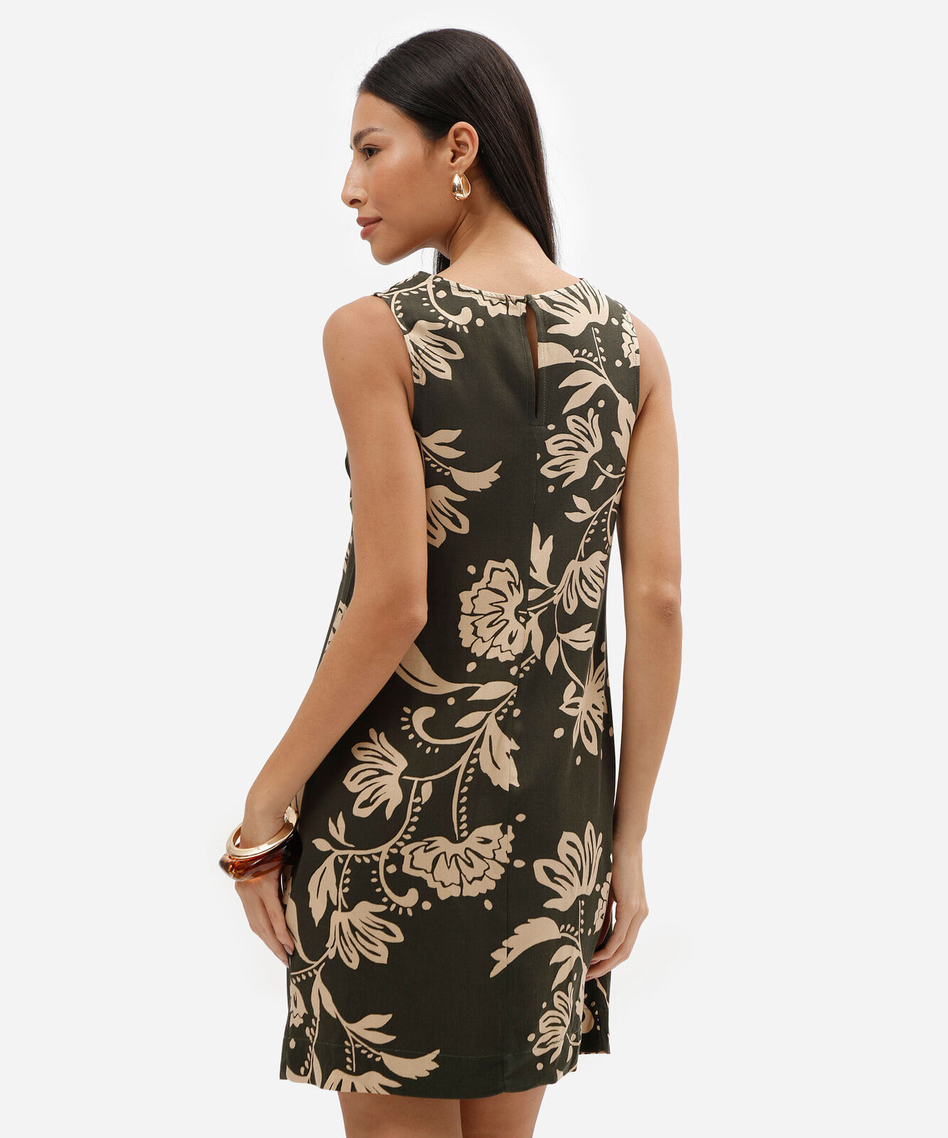 vestido curto feminino de viscose floral verde