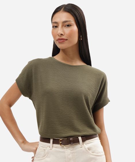 blusa feminina texturizada manga curta verde