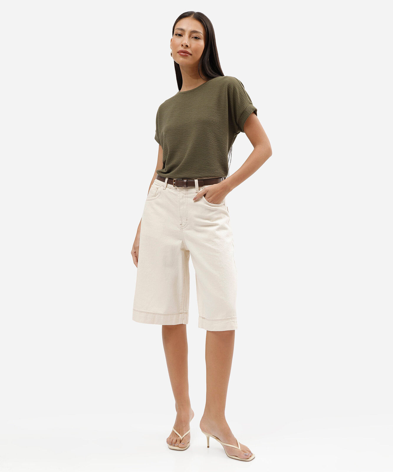 blusa feminina texturizada manga curta verde