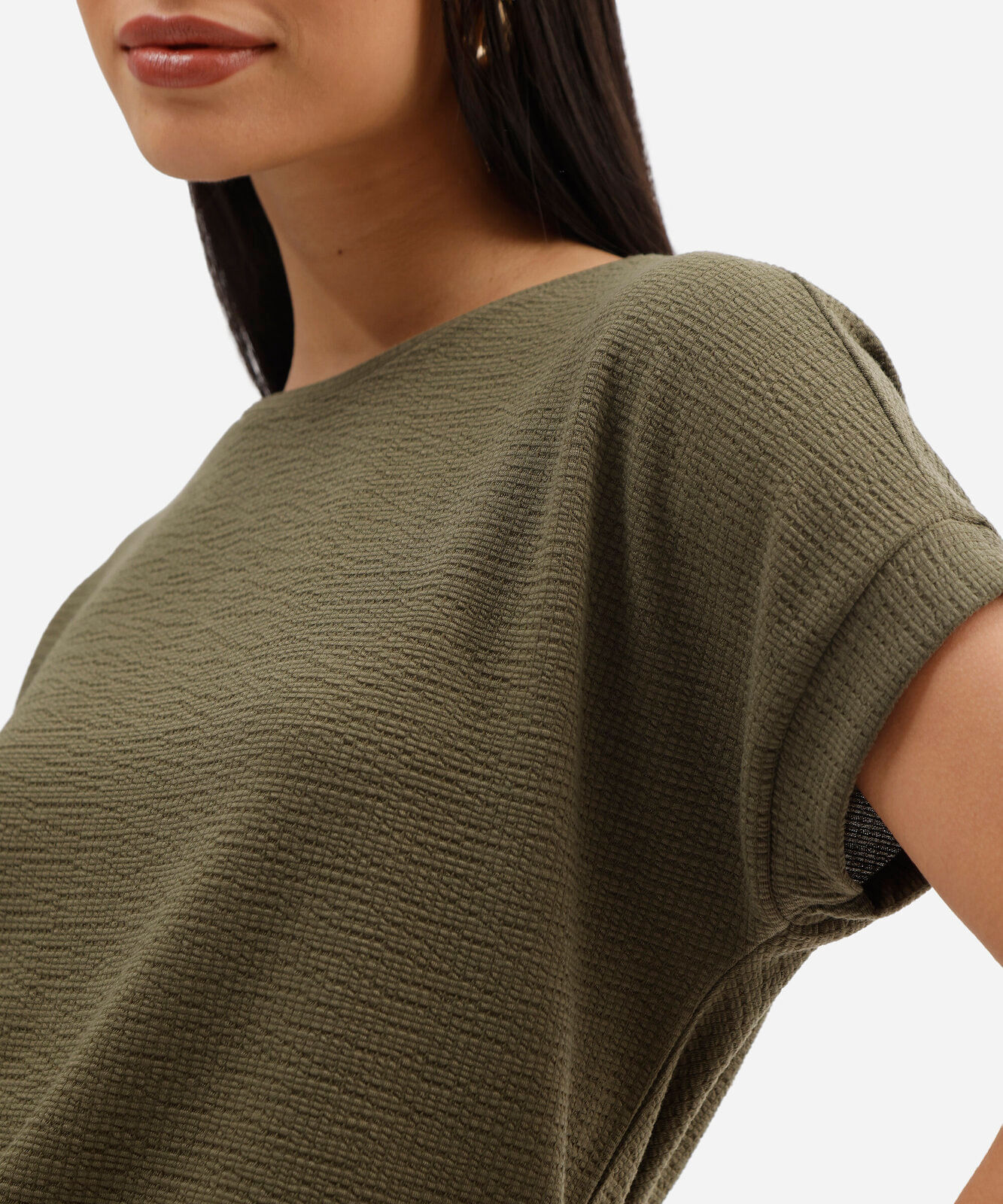 blusa feminina texturizada manga curta verde