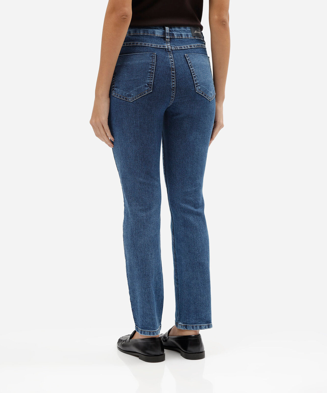 calça reta feminina jeans cintura alta sawary azul