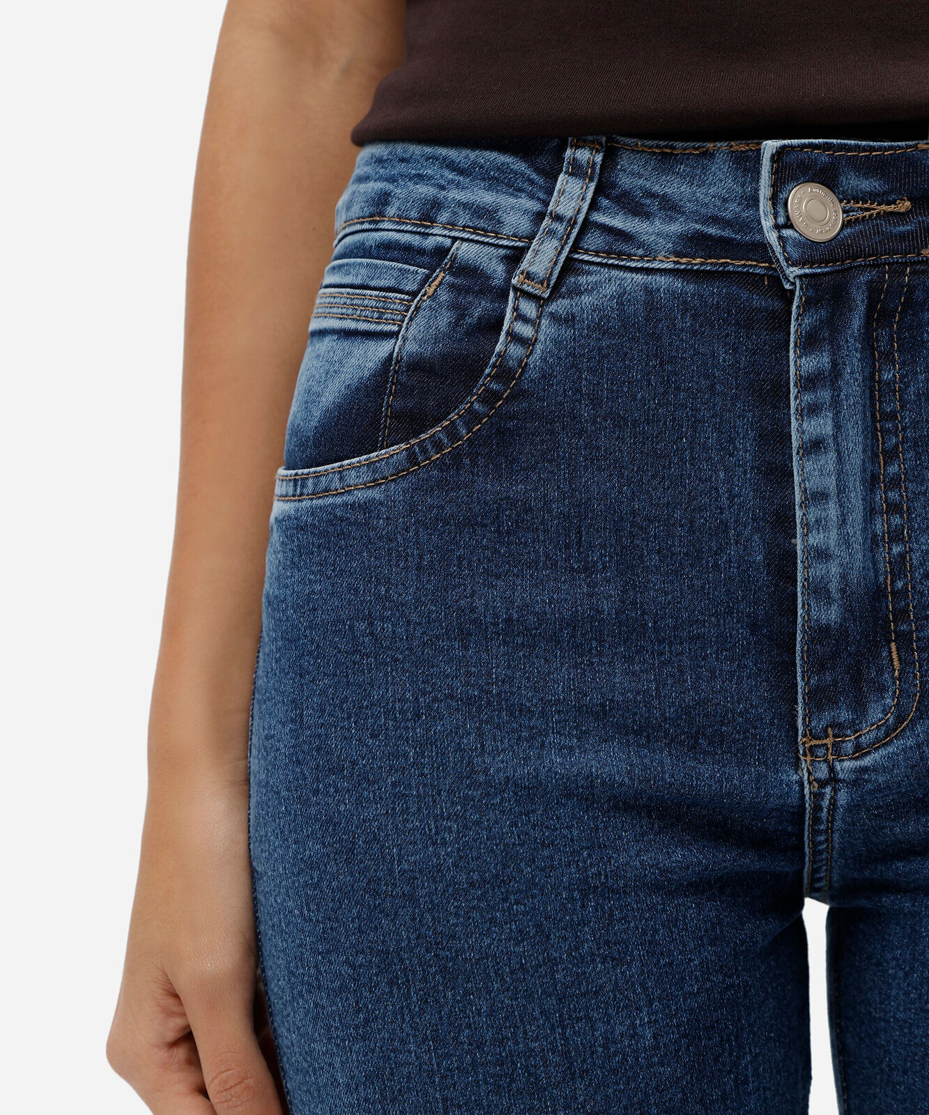 calça reta feminina jeans cintura alta sawary azul