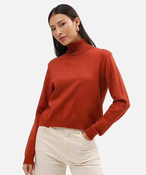 suéter feminino de tricot gola alta laranja