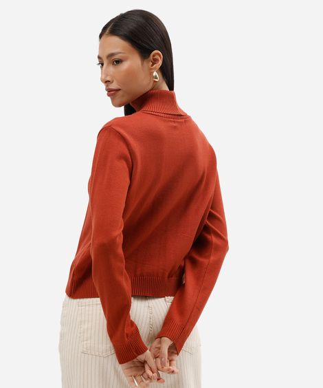 suéter feminino de tricot gola alta laranja