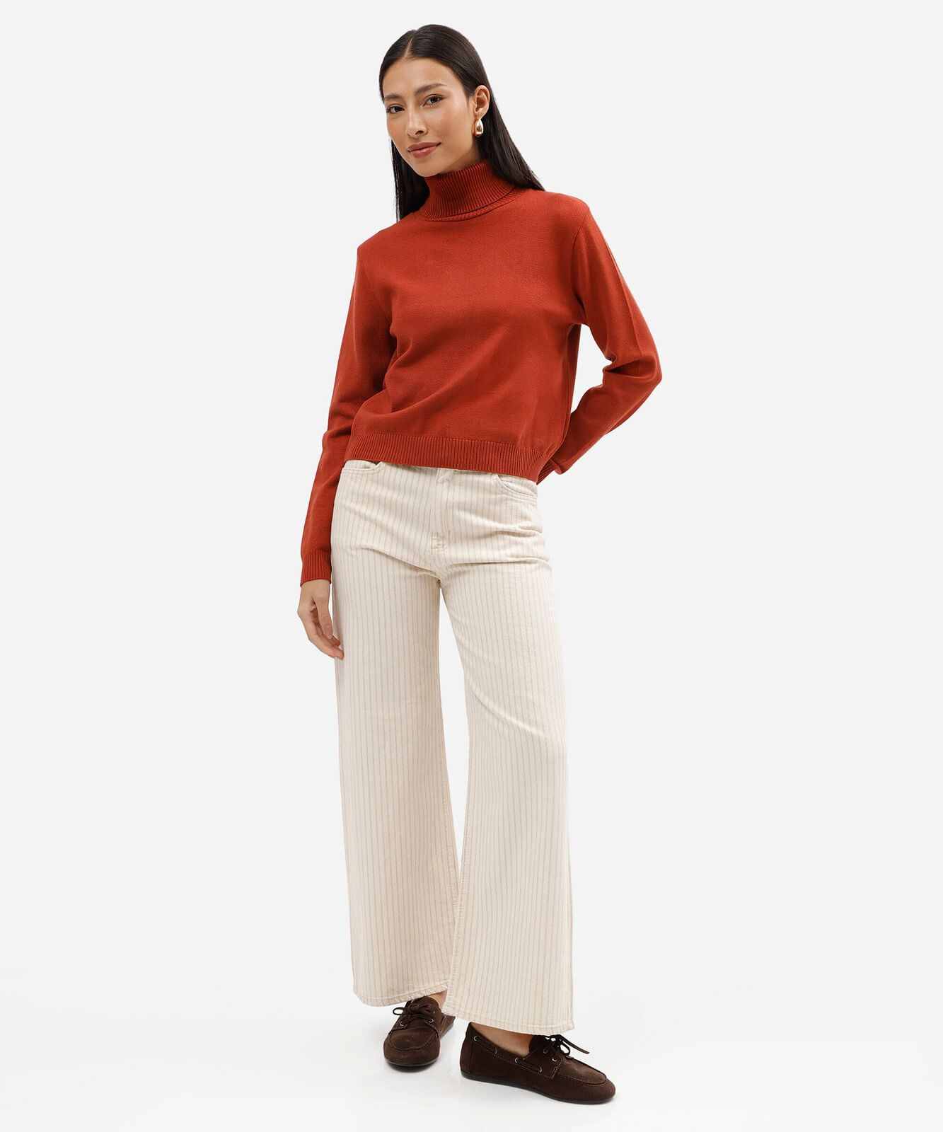 suéter feminino de tricot gola alta laranja