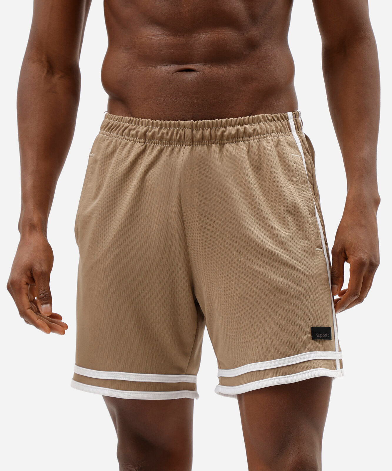 bermuda esportiva masculina com listras bege