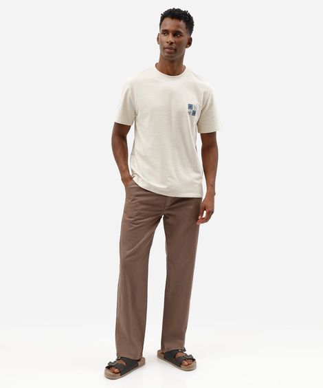 calça reta masculina de sarja cós elástico marrom