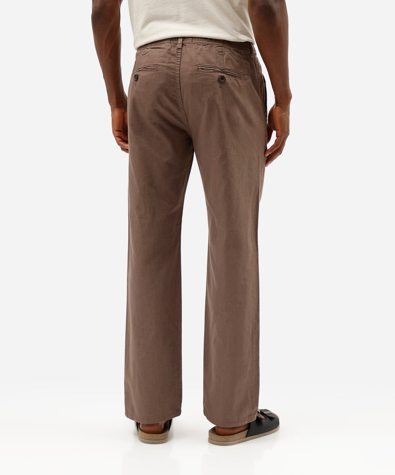 calça reta masculina de sarja cós elástico marrom