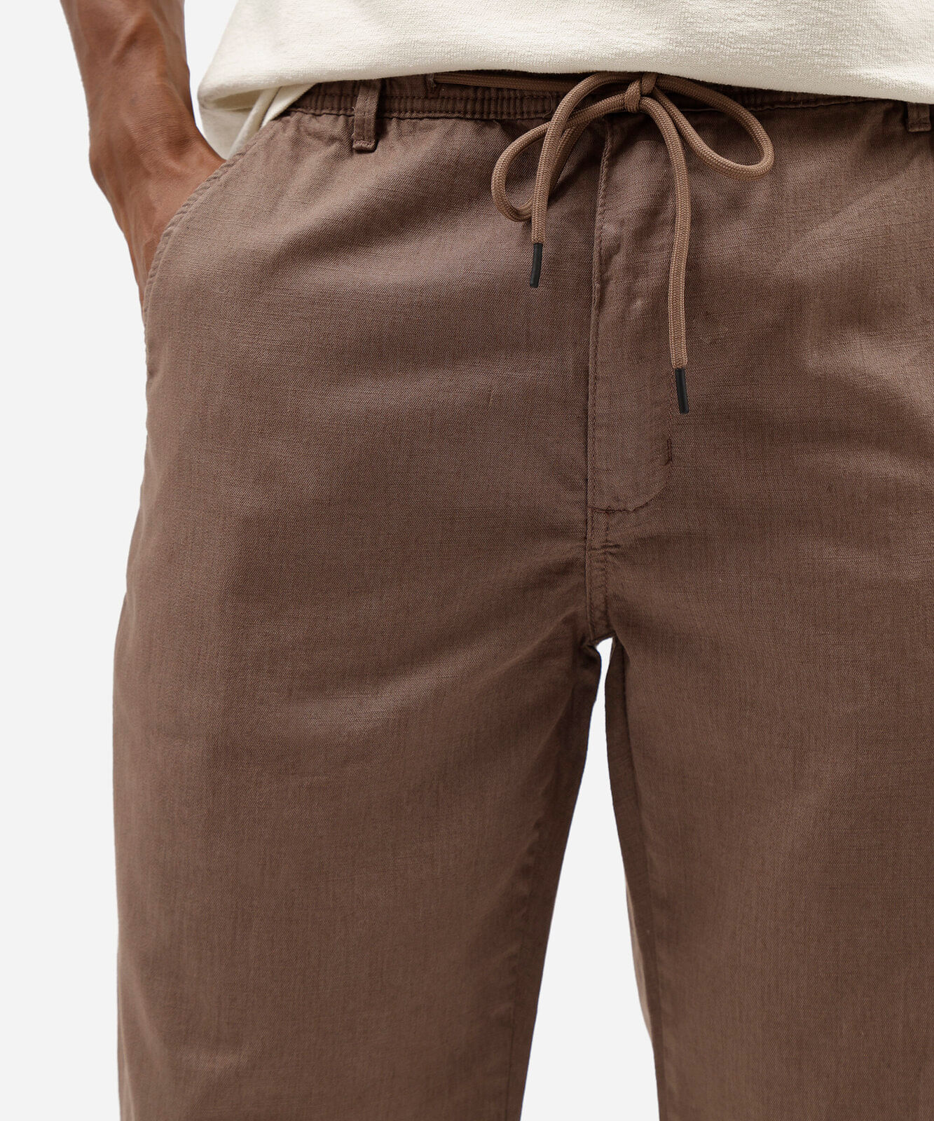 calça reta masculina de sarja cós elástico marrom