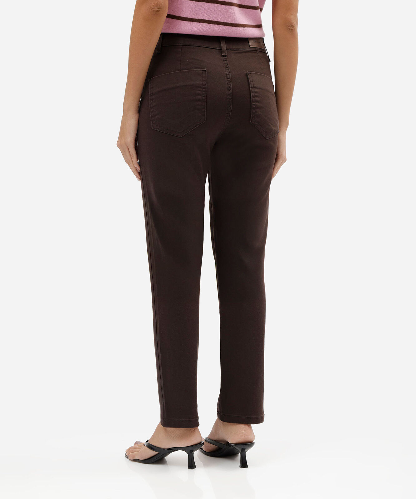 calça reta feminina de sarja cintura alta marrom