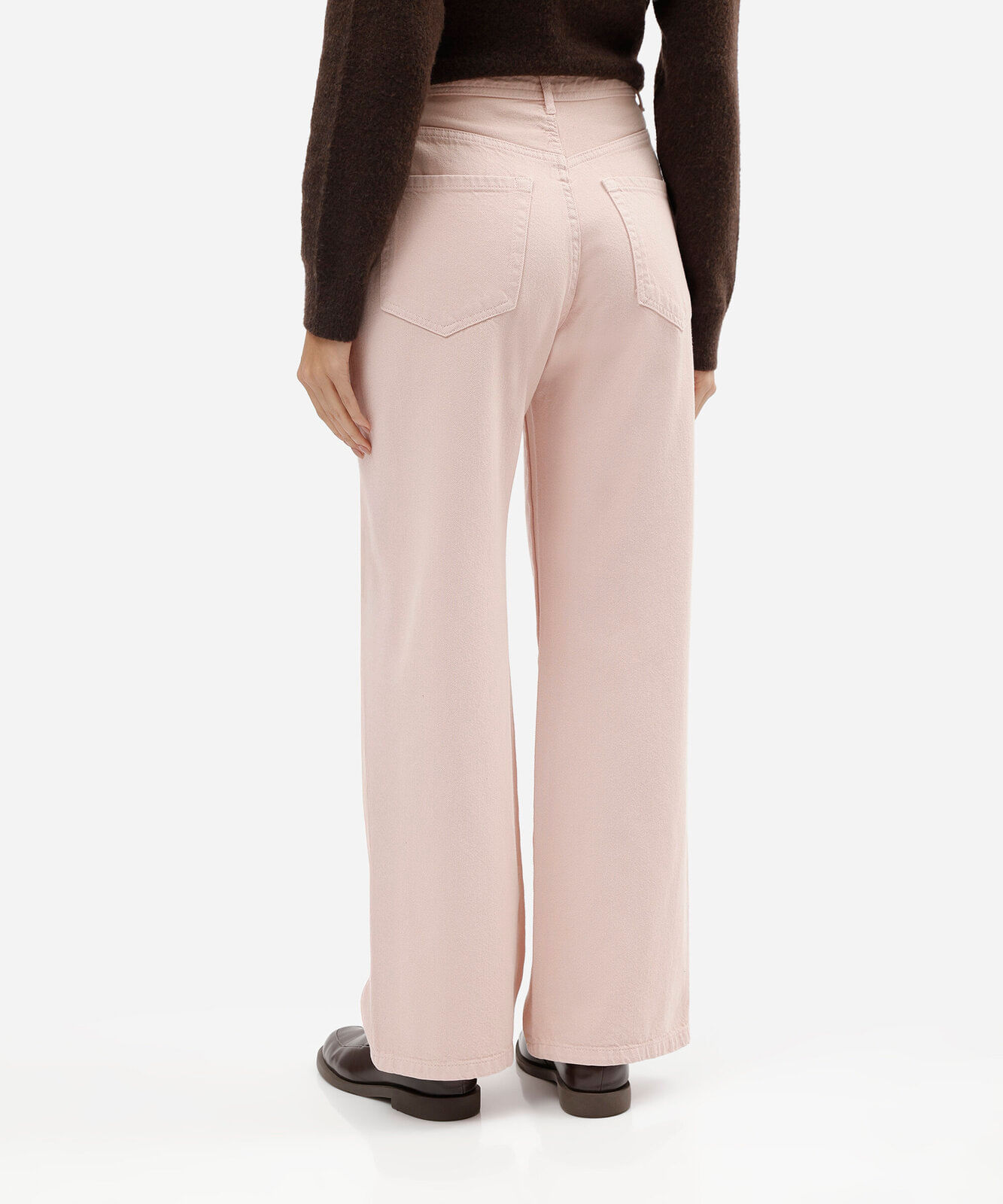 calça wide leg slim feminina de sarja cintura alta rosa