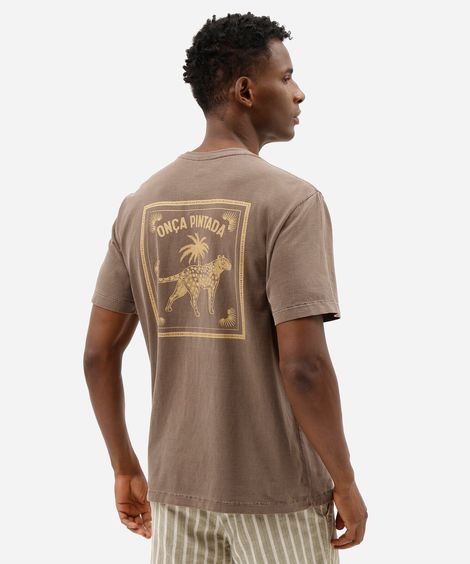 camiseta masculina de algodão manga curta estampada marrom