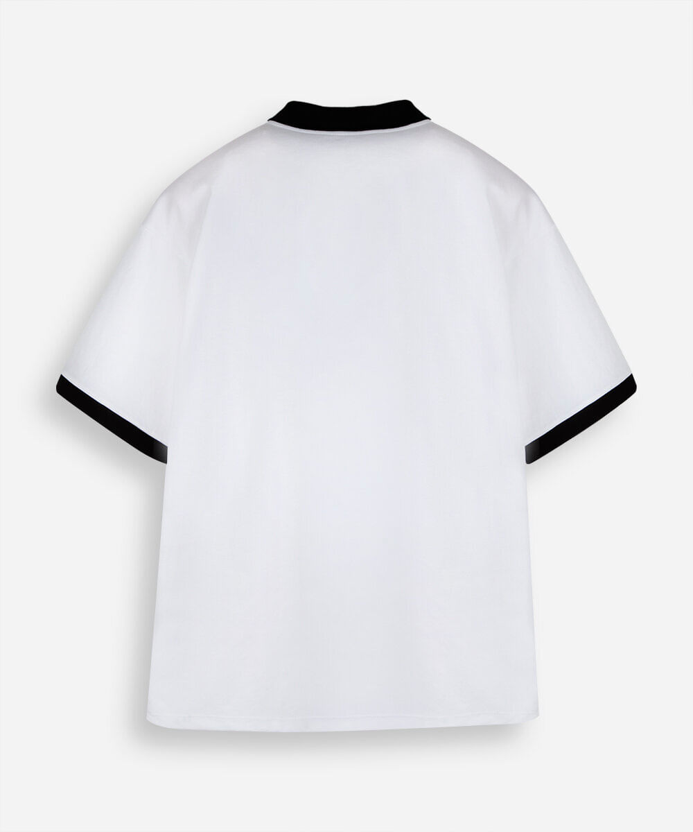 camiseta juvenil com gola e nervuras manga curta playstation off white