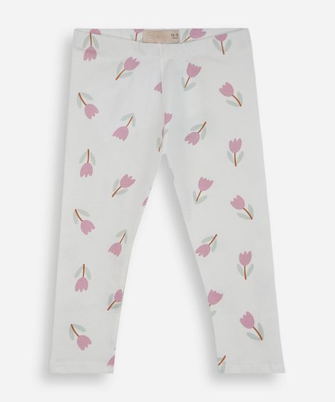 calça legging infantil de algodão floral off white