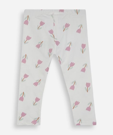 calça legging infantil de algodão floral off white