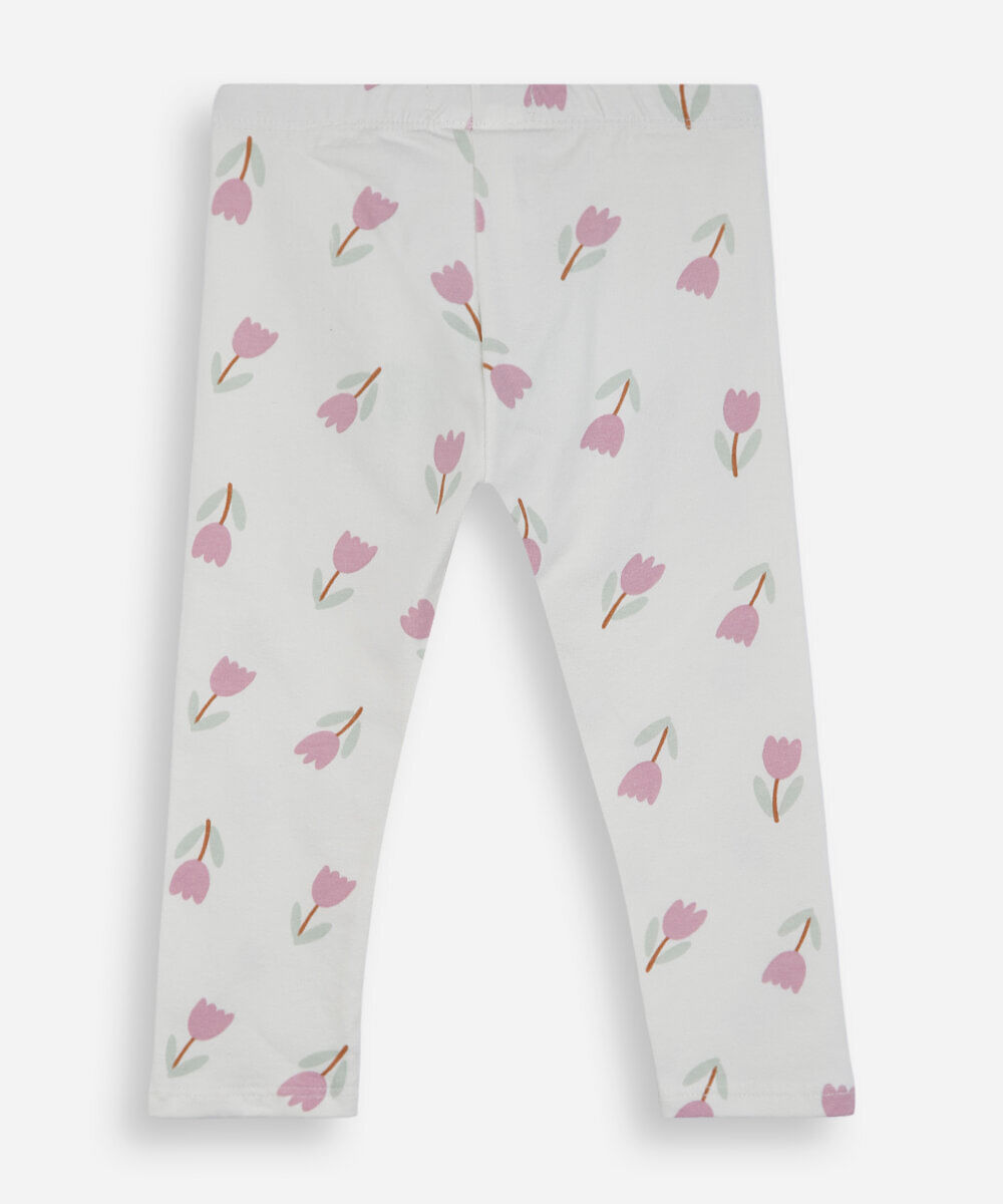 calça legging infantil de algodão floral off white