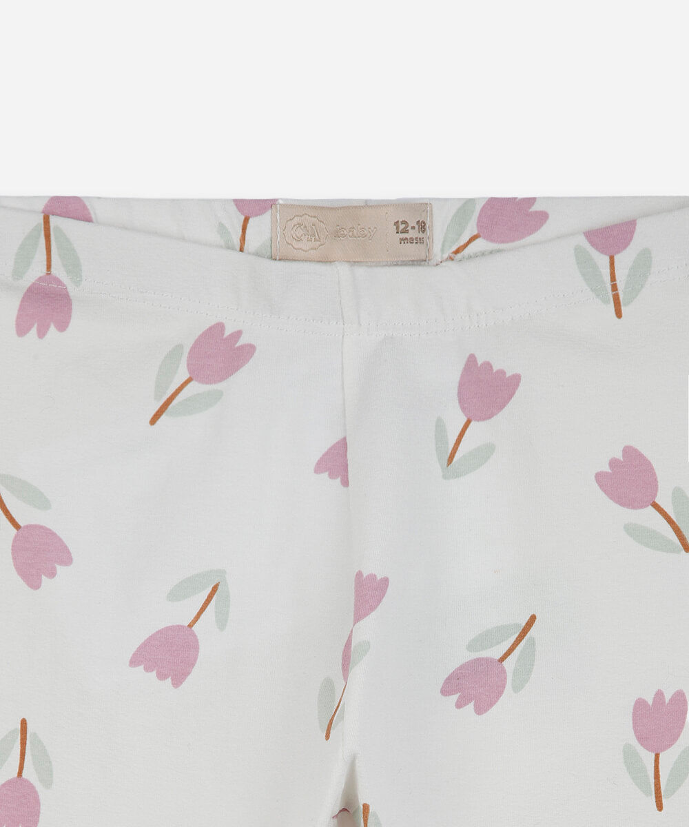 calça legging infantil de algodão floral off white