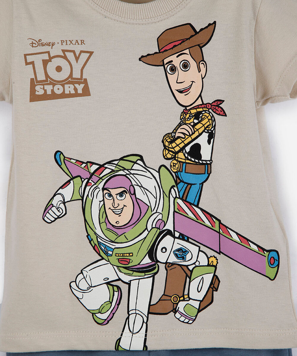 conjunto curto infantil de algodão toy story bege