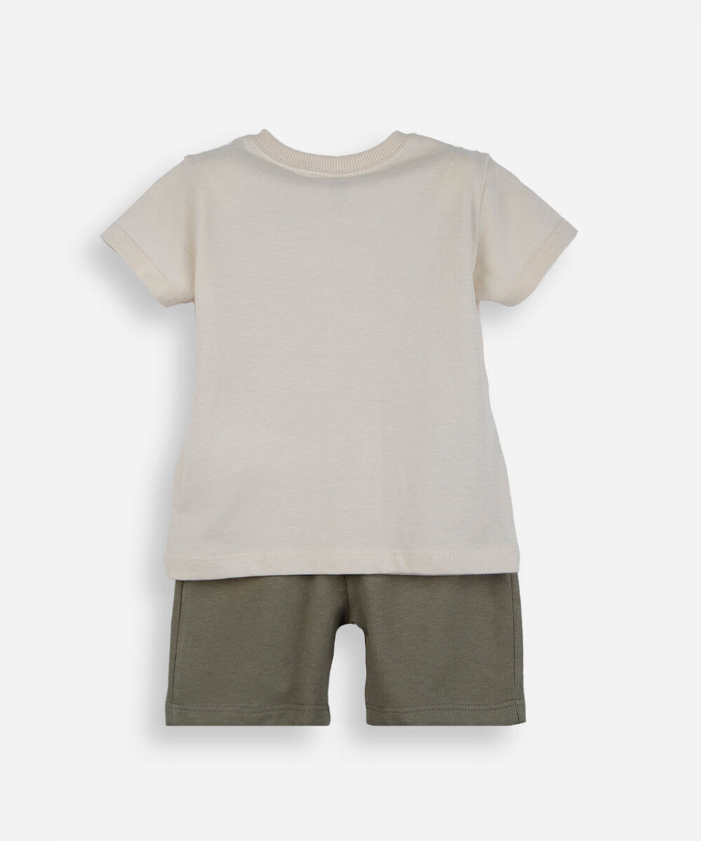 conjunto curto infantil de algodão dino off white