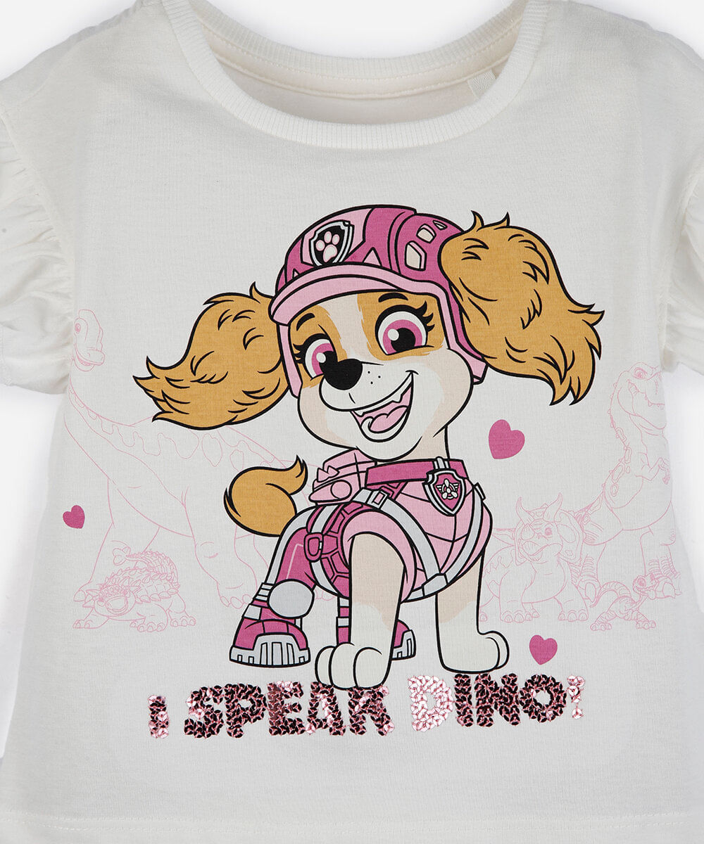 conjunto curto infantil de algodão patrulha canina off white