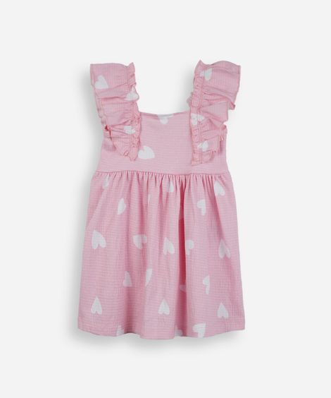 vestido infantil de algodão corações texturizado rosa
