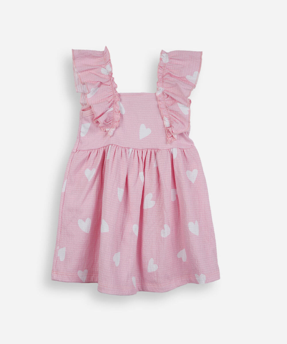 vestido infantil de algodão corações texturizado rosa