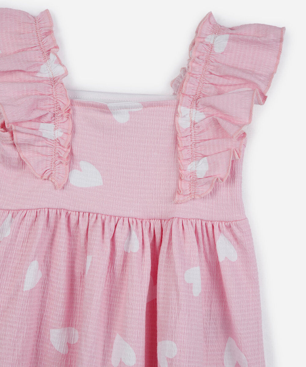 vestido infantil de algodão corações texturizado rosa