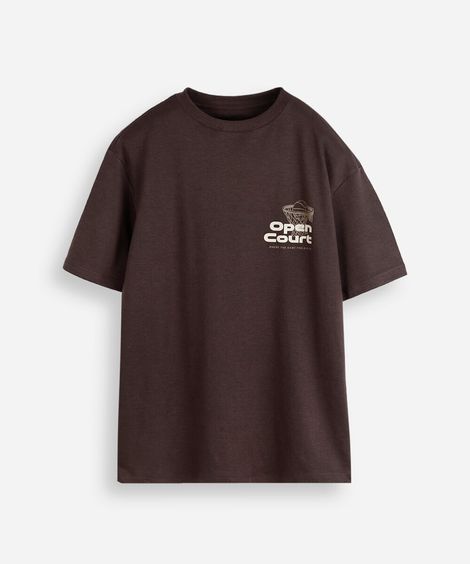 camiseta juvenil com algodão manga curta estampada marrom