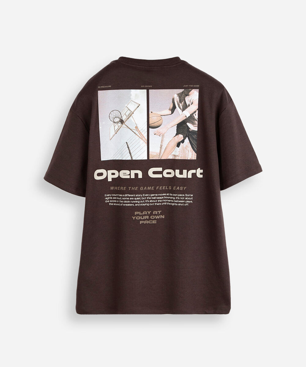 camiseta juvenil com algodão manga curta estampada marrom
