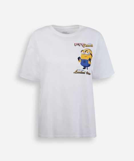 camiseta oversized juvenil de algodão manga curta minions off white