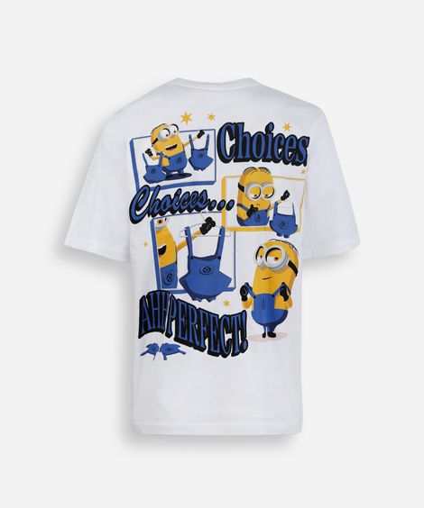 camiseta oversized juvenil de algodão manga curta minions off white