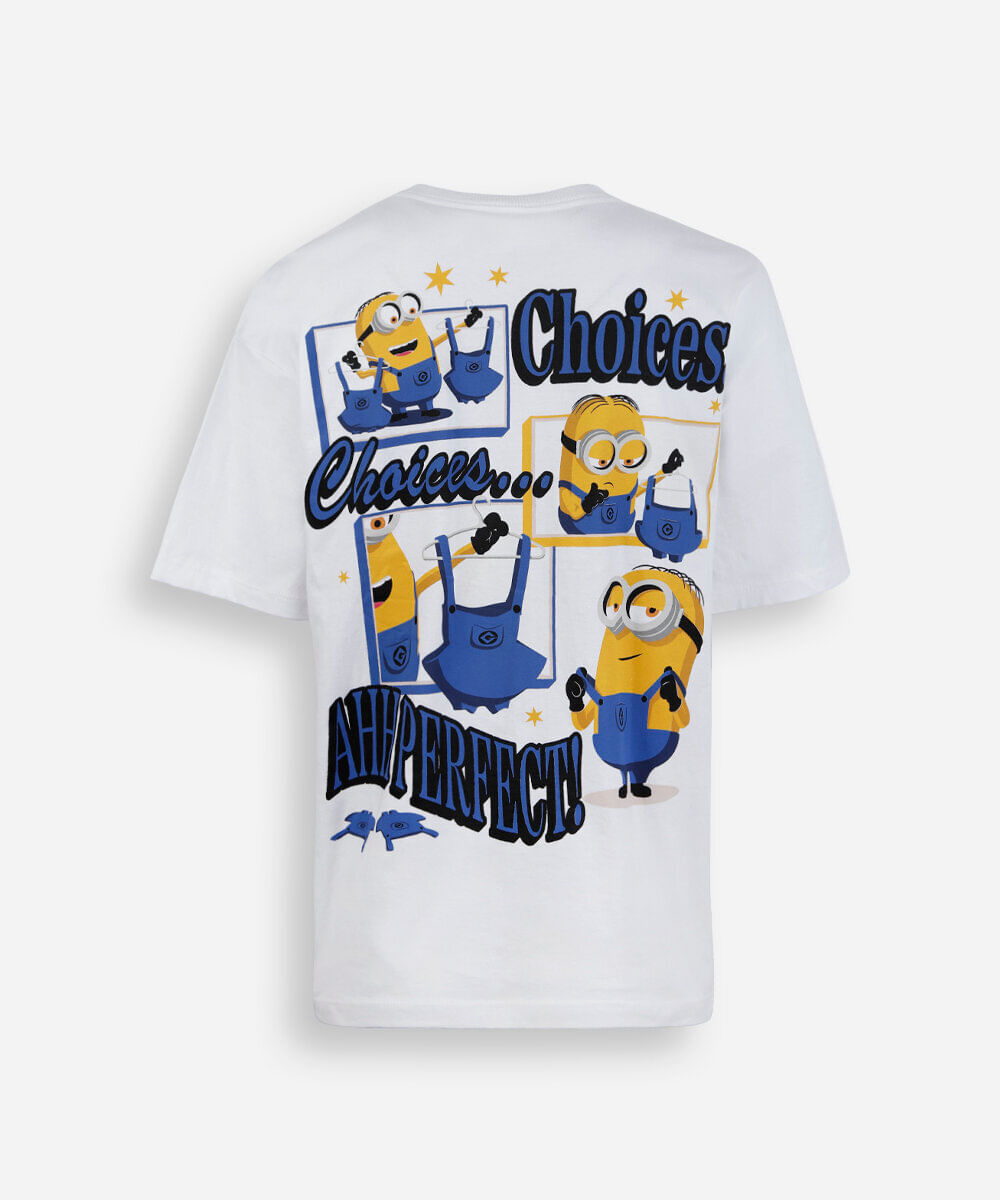 camiseta oversized juvenil de algodão manga curta minions off white