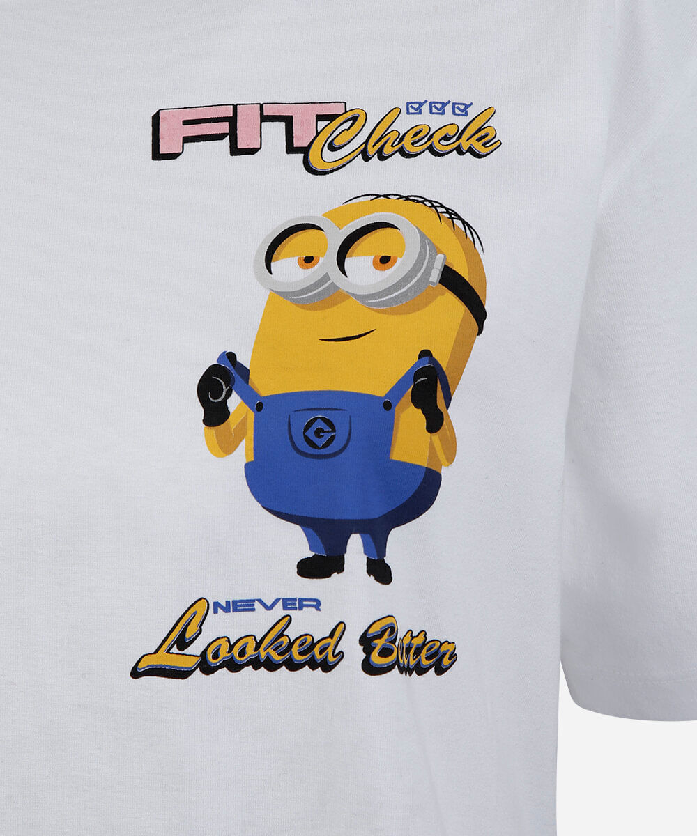 camiseta oversized juvenil de algodão manga curta minions off white