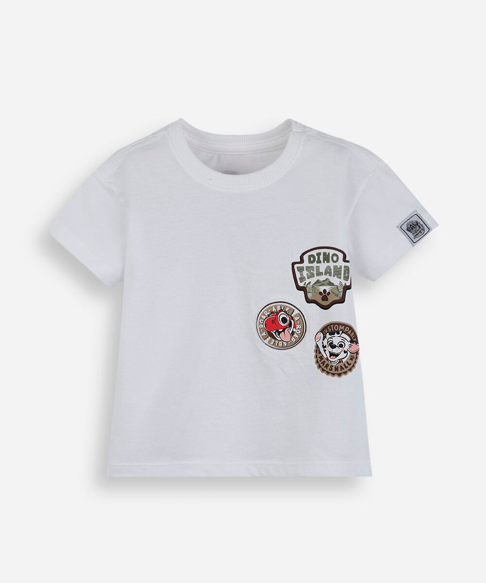 camiseta infantil de algodão manga curta patrulha canina off white