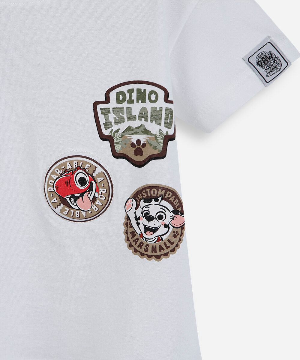 camiseta infantil de algodão manga curta patrulha canina off white