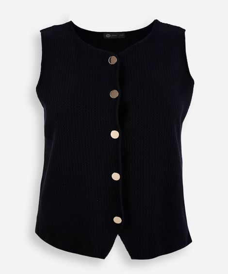 colete feminino de tricot plus size azul