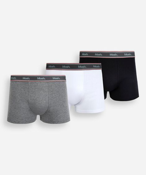 kit de 3 cuecas boxer masculina de algodão mash colorido