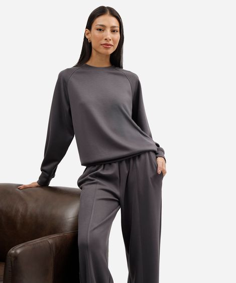 calça wide leg de pijama feminina com viscose cinza