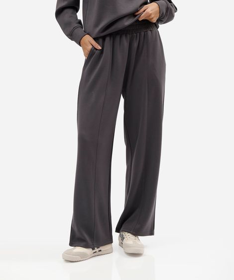 calça wide leg de pijama feminina com viscose cinza