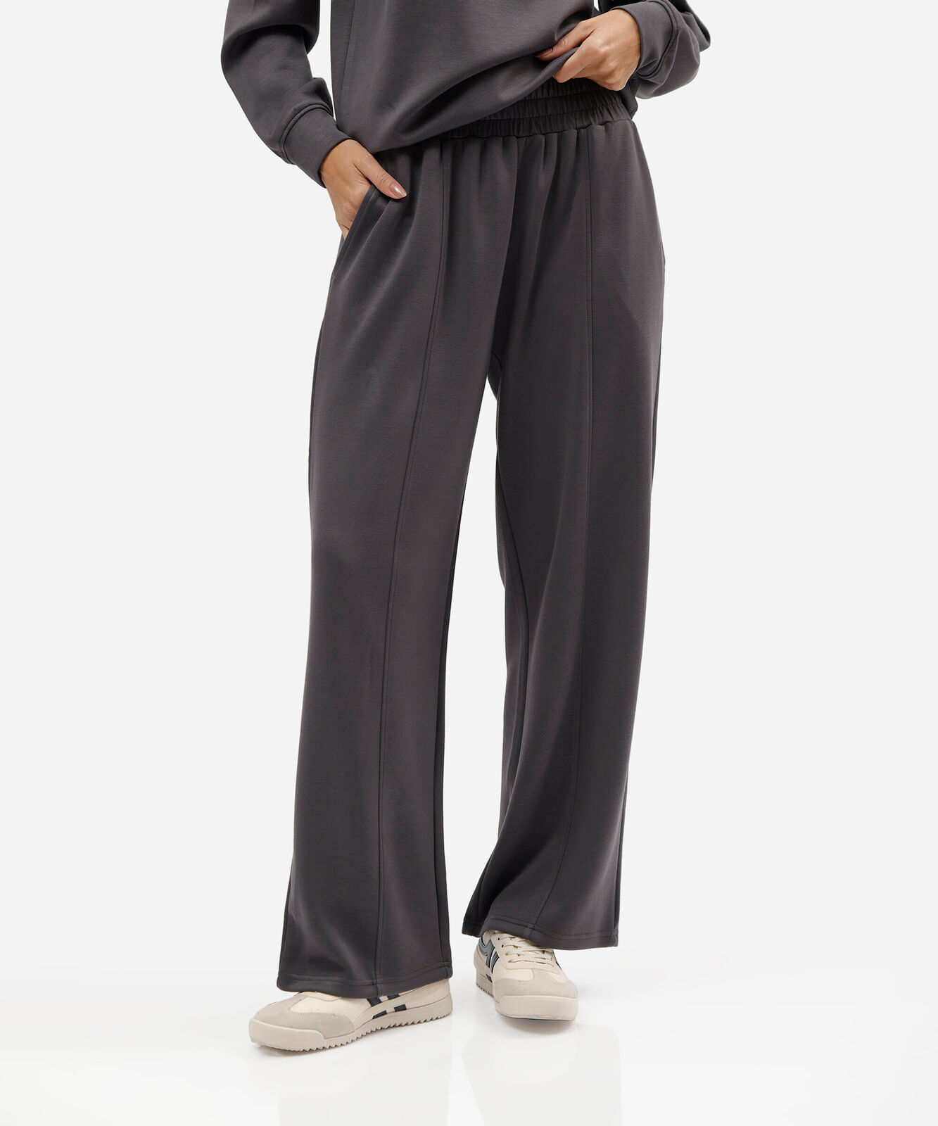 calça wide leg de pijama feminina com viscose cinza