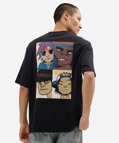 camiseta de algodão manga curta oversized gorillaz preto