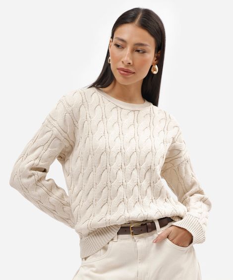 suéter feminino de tricot texturizado bege